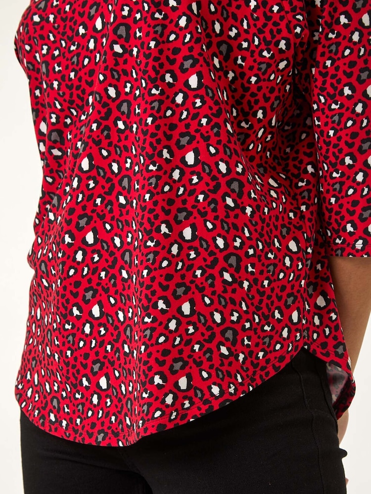 Roman Red Animal Print Raglan Sleeve Stretch Top - Image 5 of 5