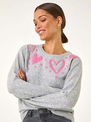 Roman Grey Heart Detail Knit Jumper - Image 1 of 5