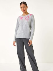 Roman Grey Heart Detail Knit Jumper - Image 2 of 5