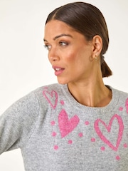 Roman Grey Heart Detail Knit Jumper - Image 4 of 5