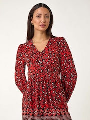 Roman Red Abstract Printed V-Neck Tunic Top - Image 2 of 5