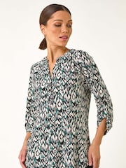 Roman Blue Print V-Neck Stretch Blouse - Image 4 of 5