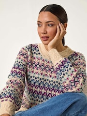 Roman Blue Delicate Scallop Fairisle Jumper - Image 1 of 5