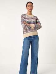 Roman Blue Delicate Scallop Fairisle Jumper - Image 2 of 5