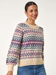 Roman Blue Delicate Scallop Fairisle Jumper - Image 4 of 5