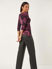 Roman Pink Printed Cowl Neck Stretch Top - Image 3 of 5