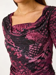 Roman Pink Printed Cowl Neck Stretch Top - Image 5 of 5