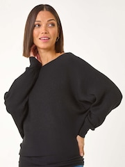 Roman Black Ribbed Batwing Knit Jumper - Image 1 of 5