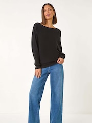 Roman Black Ribbed Batwing Knit Jumper - Image 2 of 5