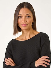 Roman Black Ribbed Batwing Knit Jumper - Image 4 of 5