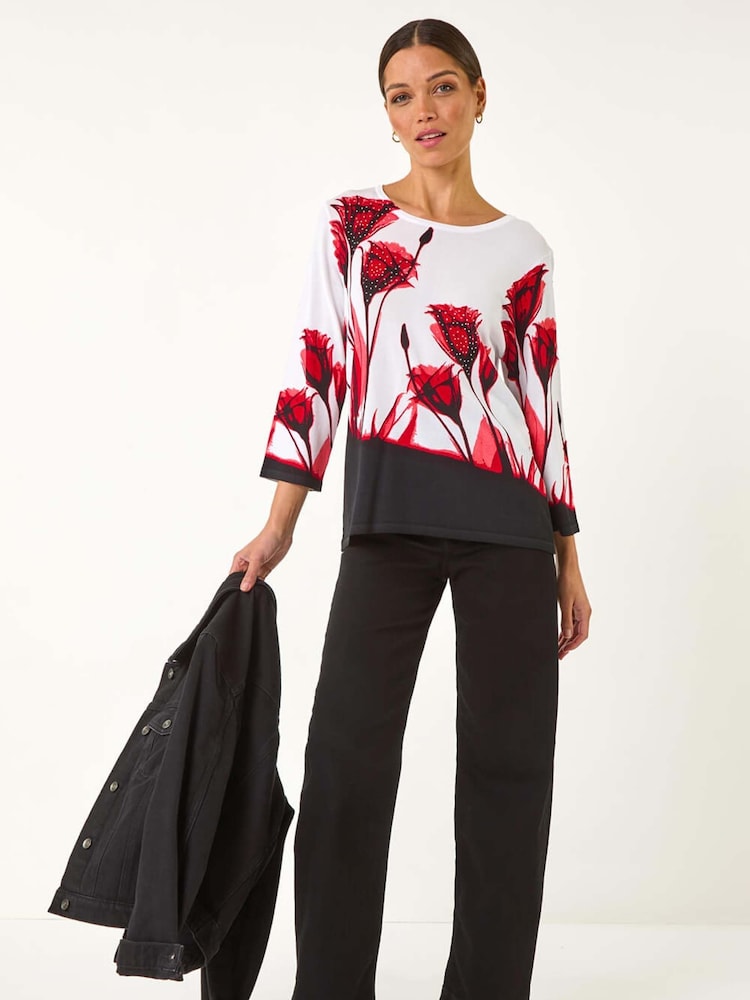 Roman Red Floral Print Hotfix Knit Jumper - Image 1 of 5
