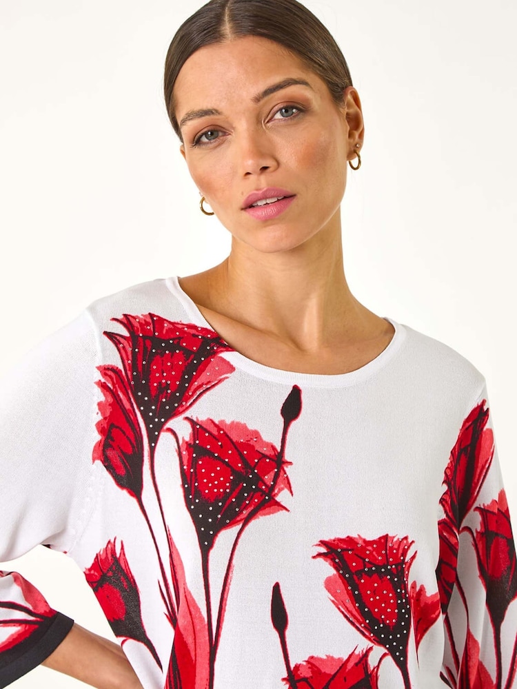 Roman Red Floral Print Hotfix Knit Jumper - Image 4 of 5