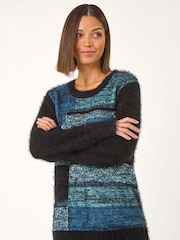 Roman Green Colour Block Fluffy Knit Jumper - Image 1 of 5