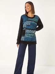 Roman Green Colour Block Fluffy Knit Jumper - Image 3 of 5