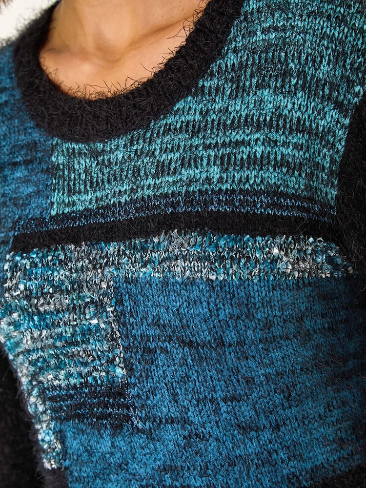 Roman Green Colour Block Fluffy Knit Jumper - Image 5 of 5