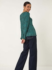 Roman Blue Printed Tie Neck Top - Image 3 of 5