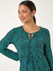 Roman Blue Printed Tie Neck Top - Image 4 of 5