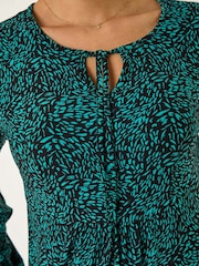 Roman Blue Printed Tie Neck Top - Image 5 of 5
