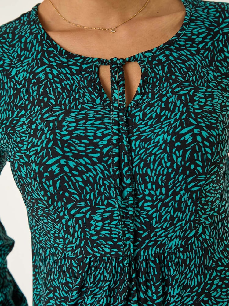 Roman Blue Printed Tie Neck Top - Image 5 of 5