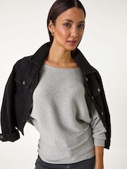 Roman Grey Ribbed Batwing Knit Jumper - Image 1 of 5