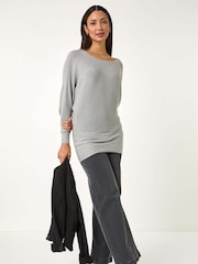 Roman Grey Ribbed Batwing Knit Jumper - Image 2 of 5