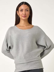 Roman Grey Ribbed Batwing Knit Jumper - Image 4 of 5