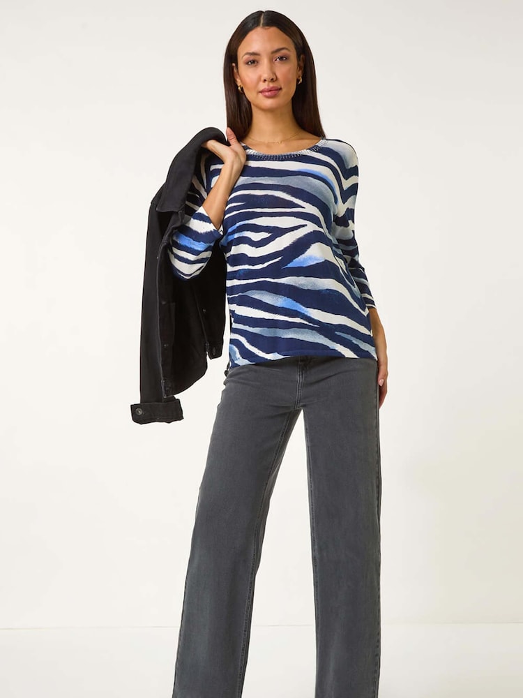 Roman Blue Ombre Animal Print Knit Jumper - Image 1 of 5