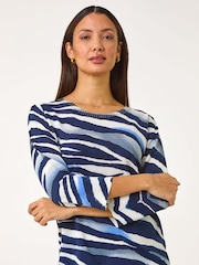 Roman Blue Ombre Animal Print Knit Jumper - Image 2 of 5