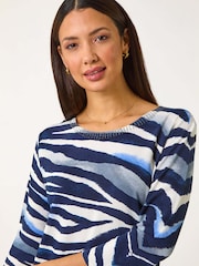 Roman Blue Ombre Animal Print Knit Jumper - Image 4 of 5