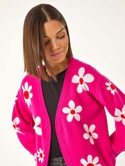 Roman Pink Floral Print Jacquard Knit Cardigan - Image 1 of 5