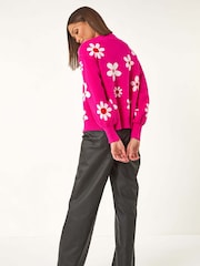 Roman Pink Floral Print Jacquard Knit Cardigan - Image 4 of 5