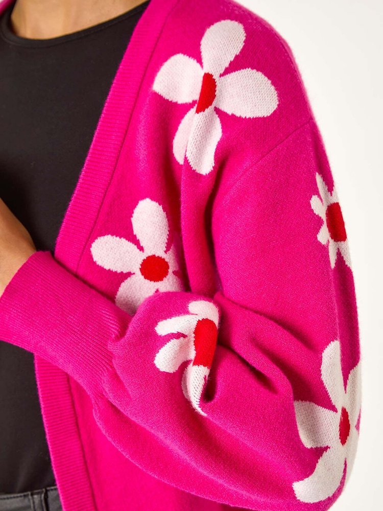 Roman Pink Floral Print Jacquard Knit Cardigan - Image 5 of 5