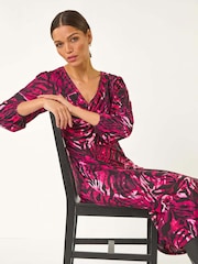 Roman Zebra Print Twist Front Midi Dress - صورة 1 من 5