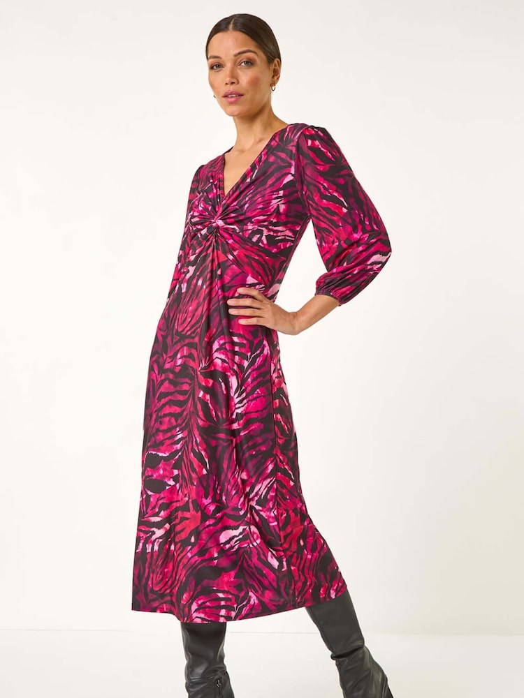 Roman Zebra Print Twist Front Midi Dress - صورة 2 من 5