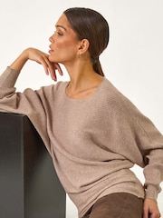 Roman Natural Ribbed Batwing Knit Jumper - Image 1 of 5