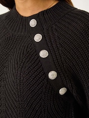 Roman Black Textured Buttoned Neck Knit Jumper - Image 5 of 5