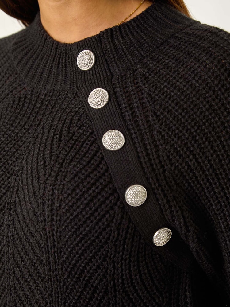 Roman Black Textured Buttoned Neck Knit Jumper - Image 5 of 5