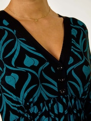 Roman Blue Geo Print Button Detail Stretch Dress - Image 5 of 5