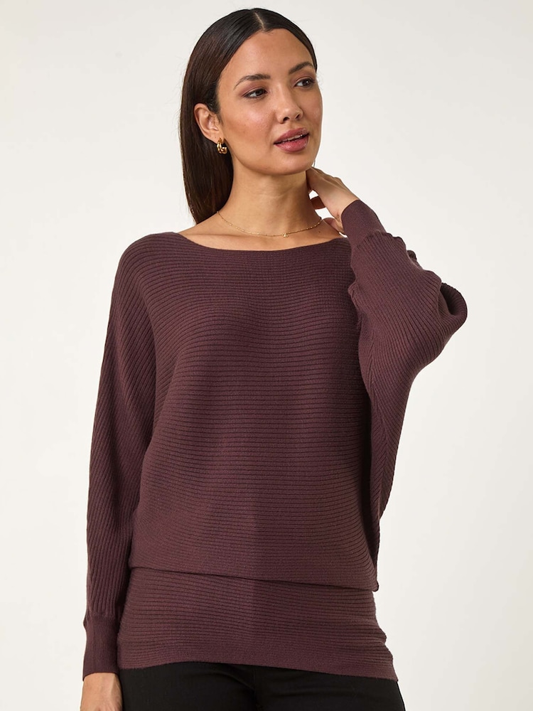 Roman Brown Ribbed Batwing Knit Jumper - Image 1 of 5