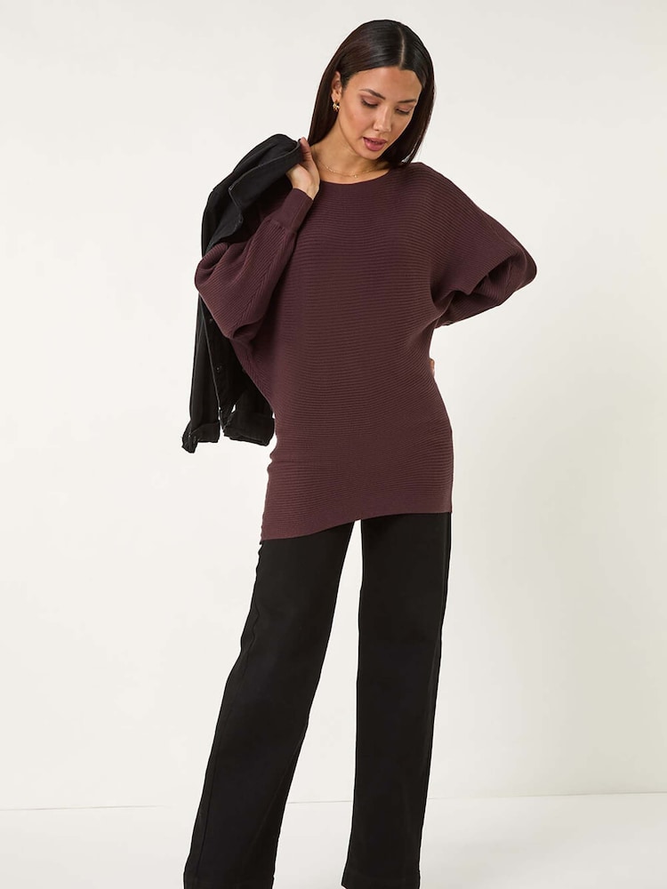 Roman Brown Ribbed Batwing Knit Jumper - Image 2 of 5