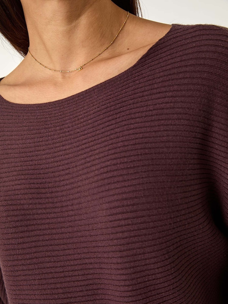 Roman Brown Ribbed Batwing Knit Jumper - Image 5 of 5