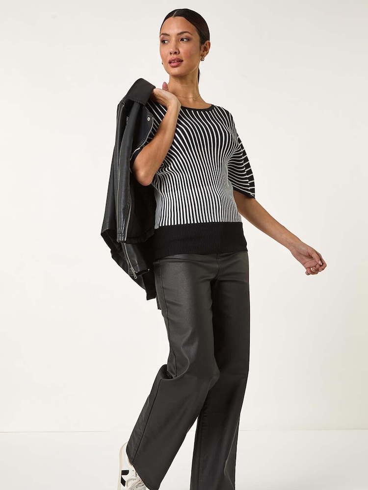 Roman Black Contrast Stripe Ribbed Knit Jumper - Image 2 of 5