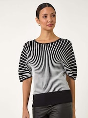 Roman Black Contrast Stripe Ribbed Knit Jumper - Image 4 of 5