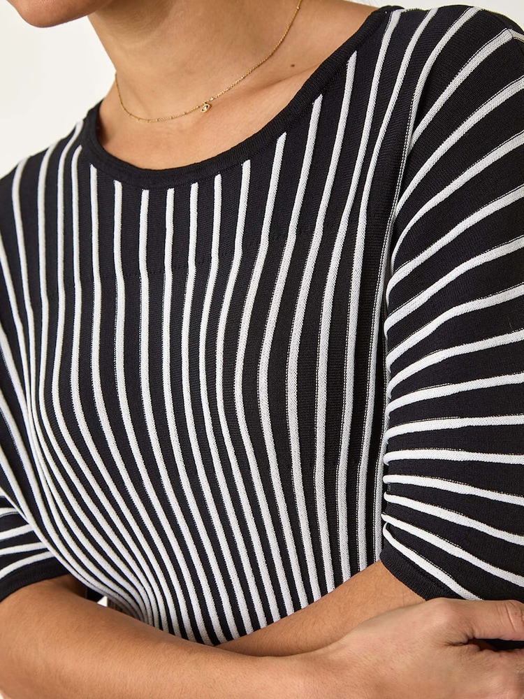 Roman Black Contrast Stripe Ribbed Knit Jumper - Image 5 of 5 Roman Black Contrast Stripe Ribbed Knit Jumper - Image 5 of 5