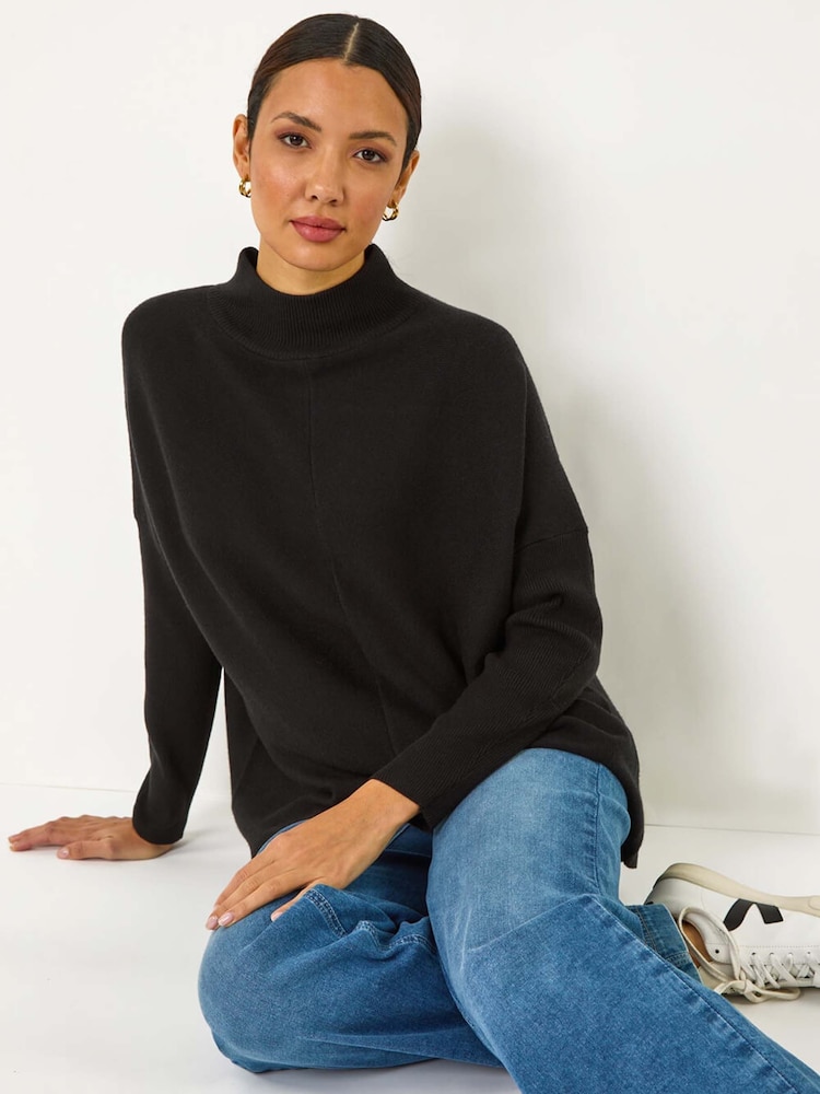 Roman Black Ribbed High Neck Knit Jumper - Image 1 of 5