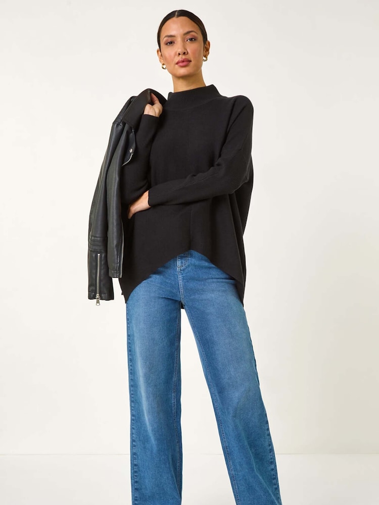 Roman Black Ribbed High Neck Knit Jumper - Image 2 of 5