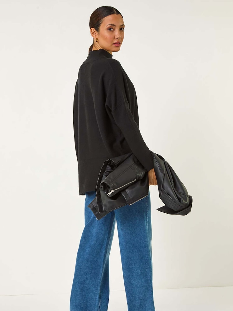 Roman Black Ribbed High Neck Knit Jumper - Image 3 of 5