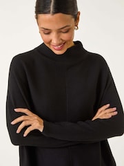Roman Black Ribbed High Neck Knit Jumper - Image 4 of 5