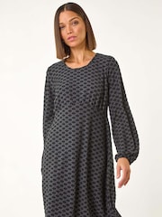 Roman Grey Geometric Flocked Dress - Image 2 of 5