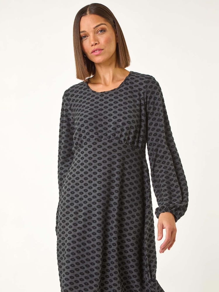 Roman Grey Geometric Flocked Dress - Image 2 of 5